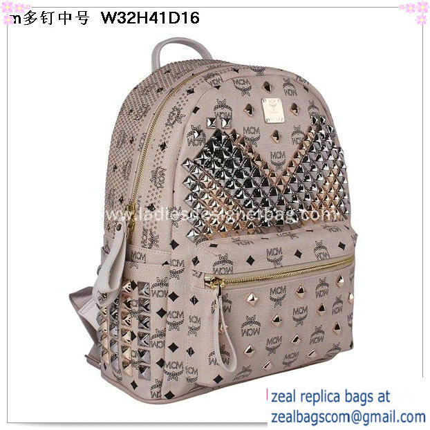 High Quality Replica MCM Medium Stark Front Studs Backpack MC4237 Beige - Click Image to Close